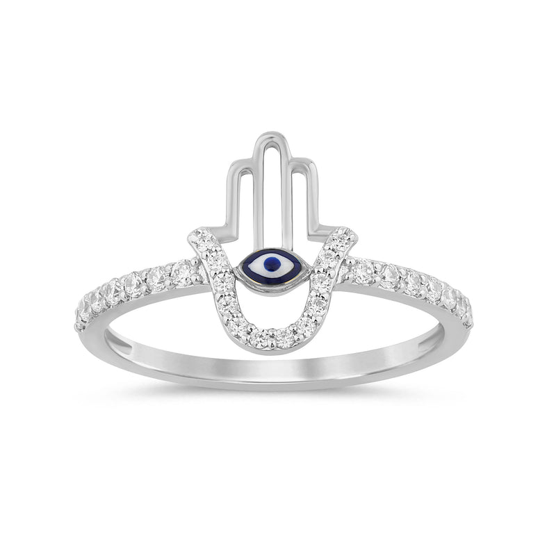 SPECIAL! .19ct G SI 14K White Gold Diamond Hand of Hamza Ring Band Size 6.5