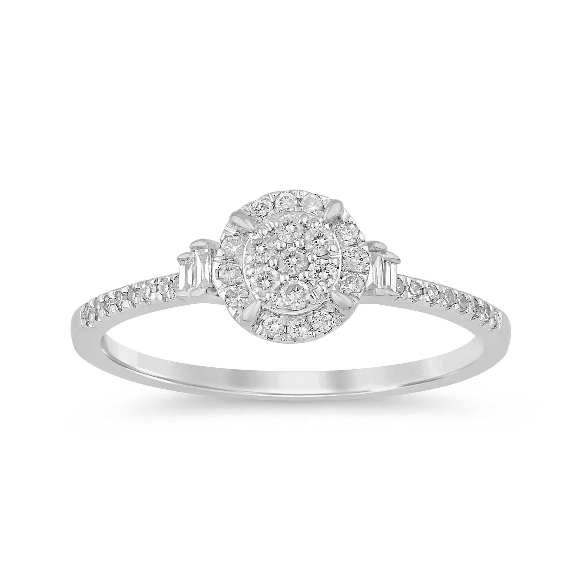SPECIAL! .21ct G SI 14K White Gold Round & Baguette Diamond Engagement Ring Size 6.5
