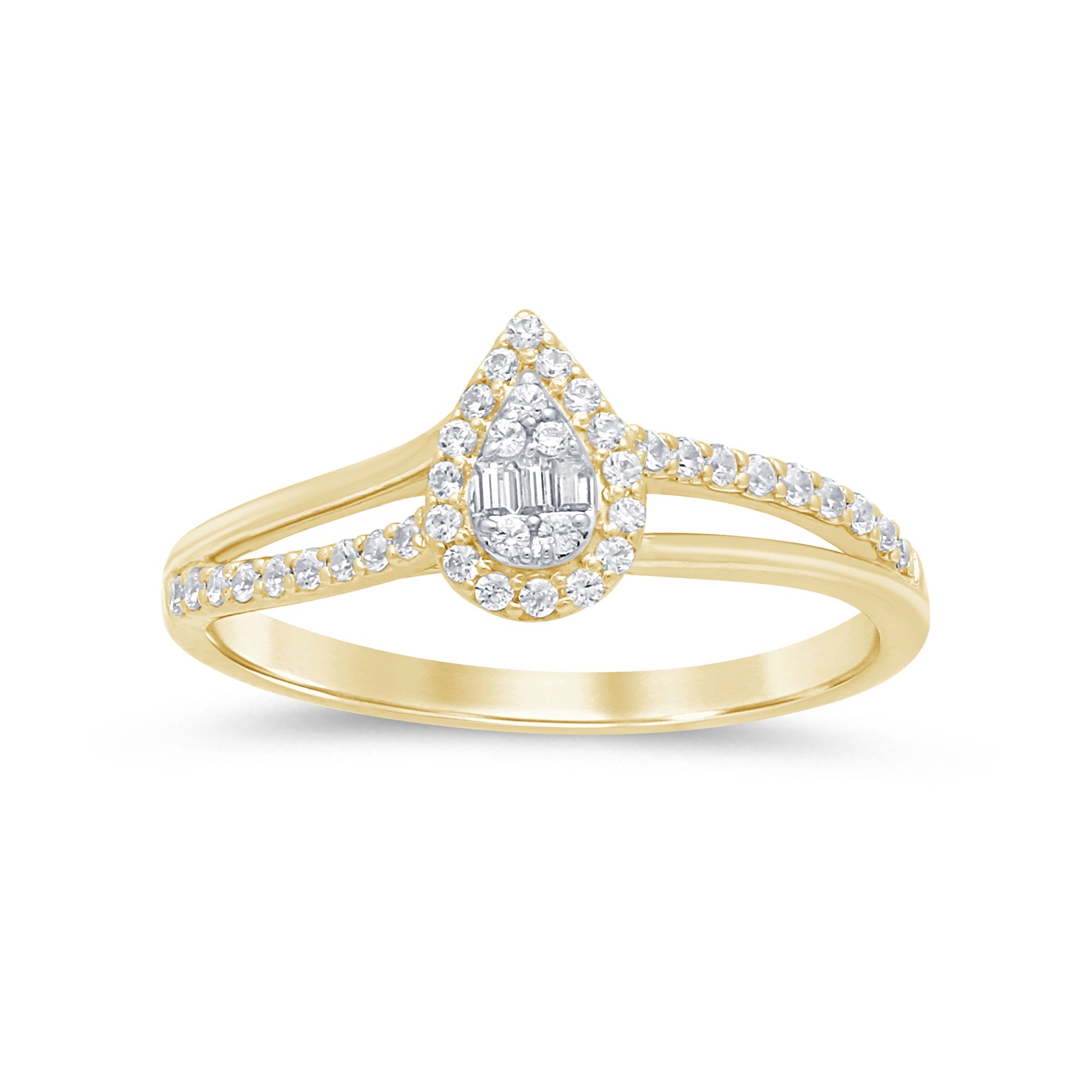 DIAMOND CLOSEOUT! .20ct G SI 14K Yellow Gold Round & Baguette Diamond Engagement Ring
