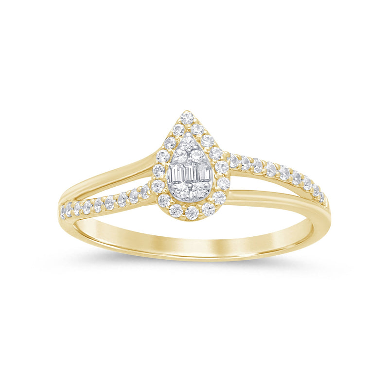 DIAMOND CLOSEOUT! .20ct G SI 14K Yellow Gold Round & Baguette Diamond Engagement Ring