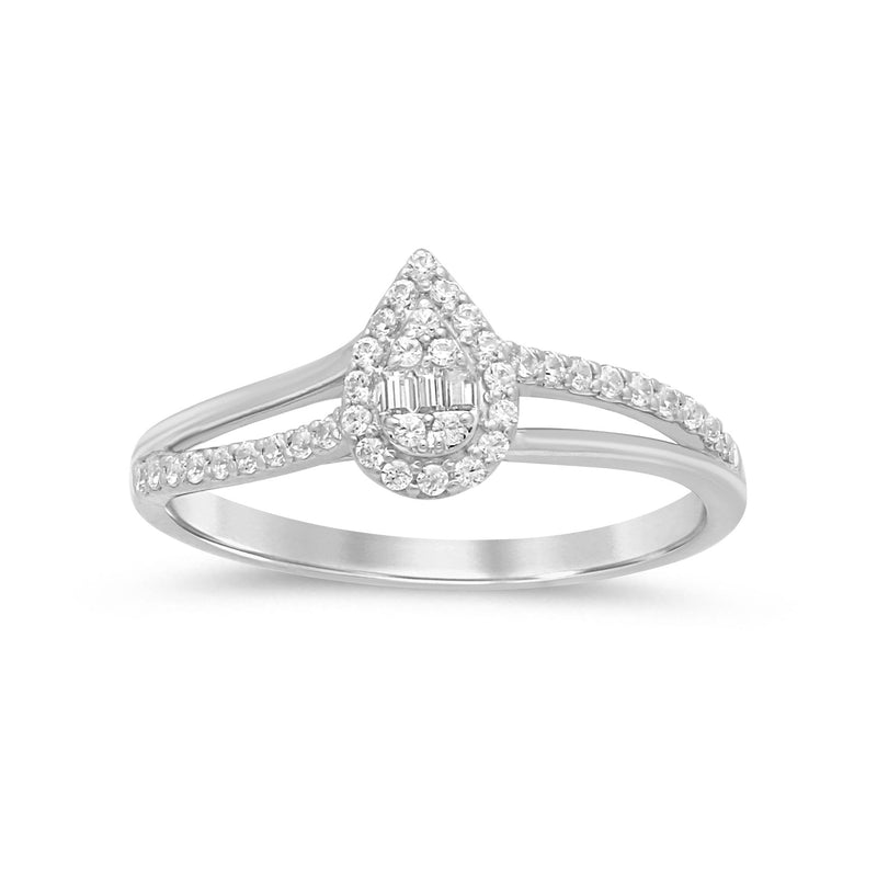 DIAMOND CLOSEOUT! .23ct G SI 14K White Gold Round & Baguette Diamond Engagement Ring