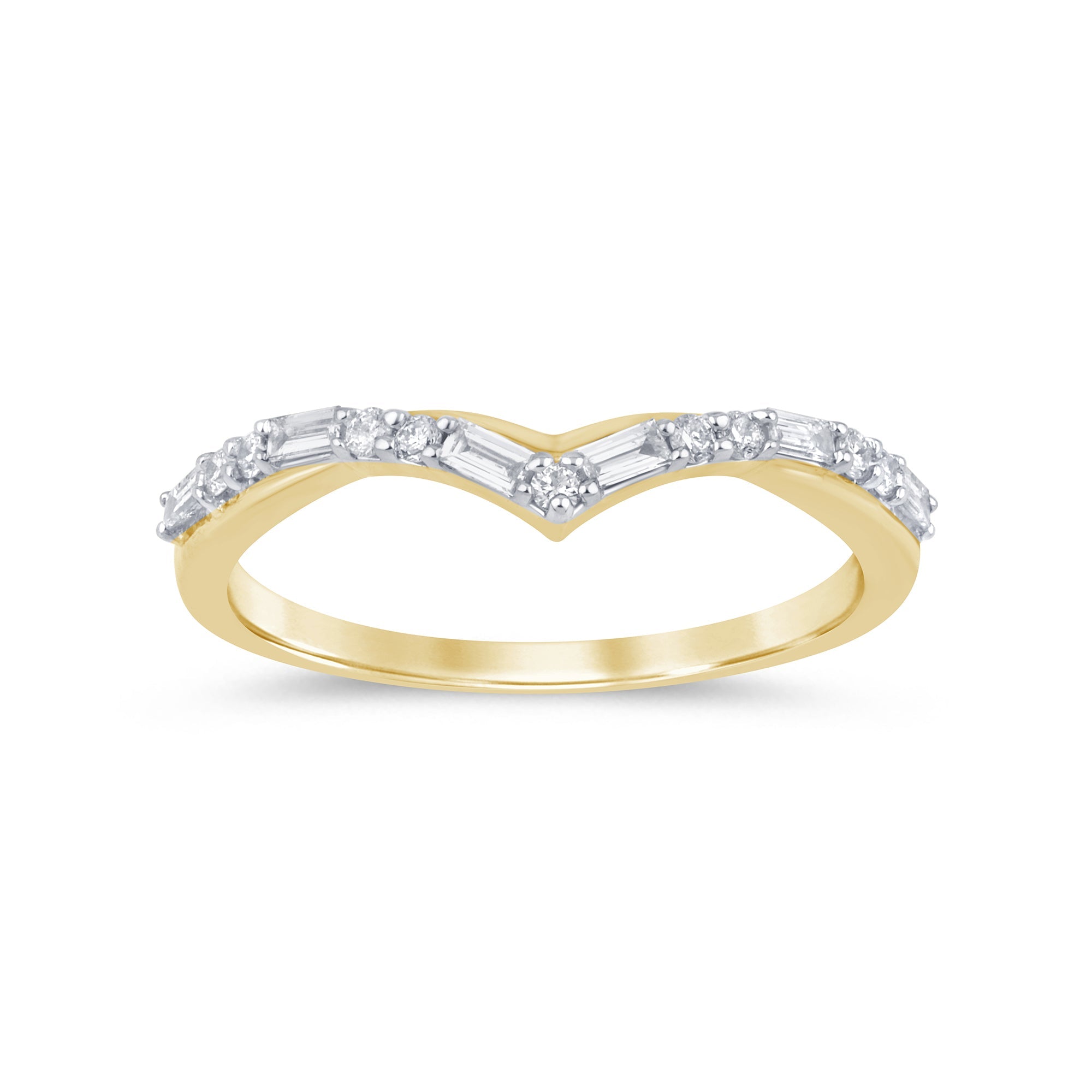 .22ct G SI 14K Yellow Gold Round & Baguette Diamond Stackable Band Ring Size 6.5
