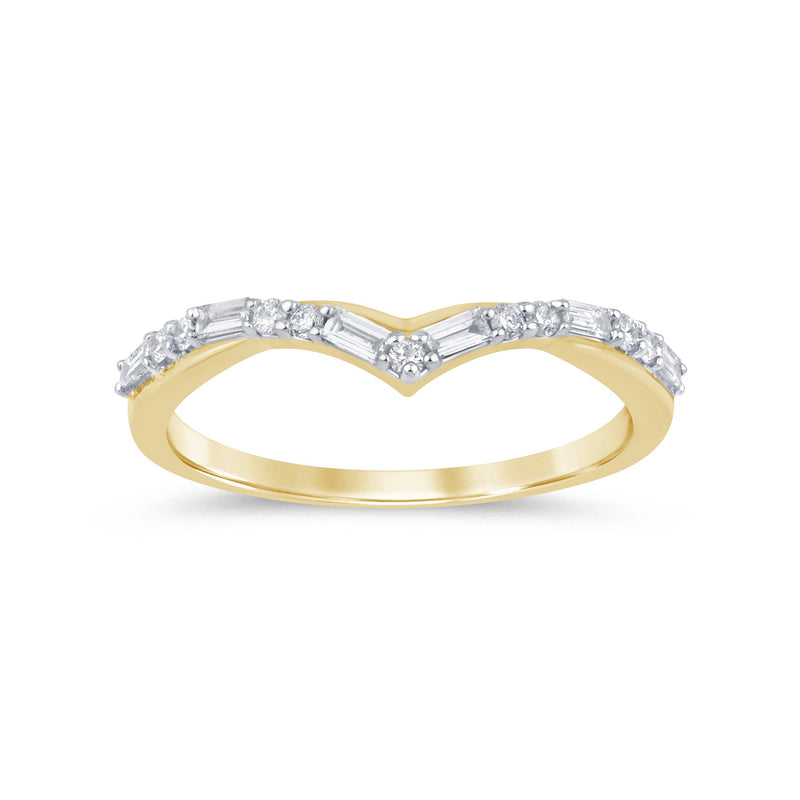 .22ct G SI 14K Yellow Gold Round & Baguette Diamond Stackable Band Ring Size 6.5