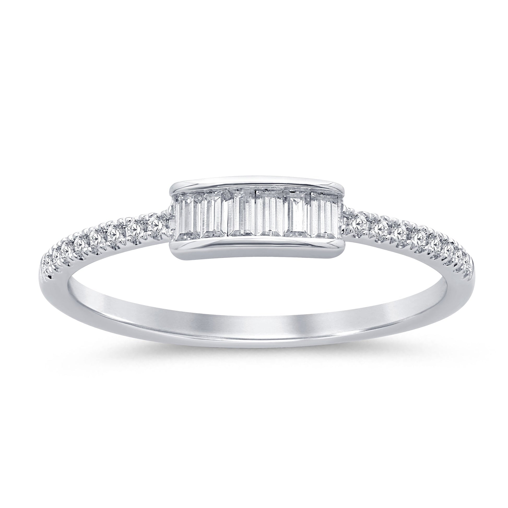 .20ct G SI 14K White Gold Round & Baguette Diamond Band Ring Size 6.5