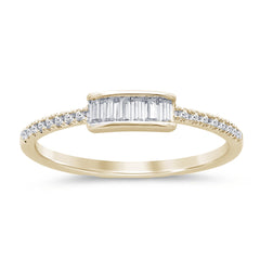 .21ct G SI 14K Yellow Gold Diamond Round & Baguette Thin Band Ring  Size 6.5