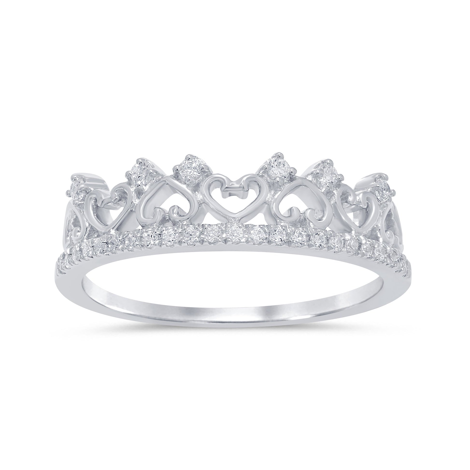 DIAMOND CLOSEOUT! .19ct 14k White Gold Diamond Crown Princess Heart Ring Size 6.5