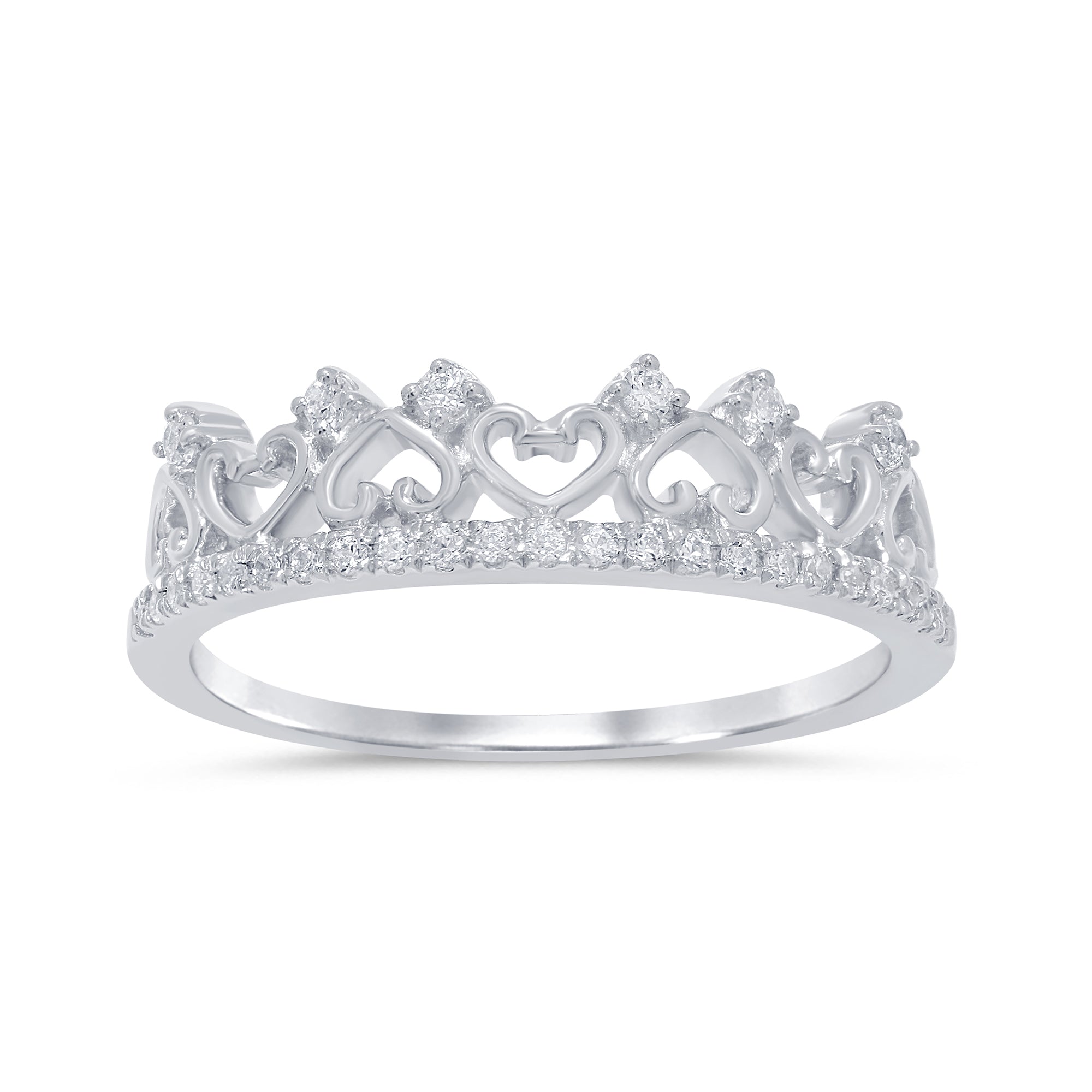 DIAMOND CLOSEOUT! .19ct 14k White Gold Diamond Crown Princess Heart Ring Size 6.5