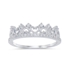 DIAMOND CLOSEOUT! .19ct 14k White Gold Diamond Crown Princess Heart Ring Size 6.5