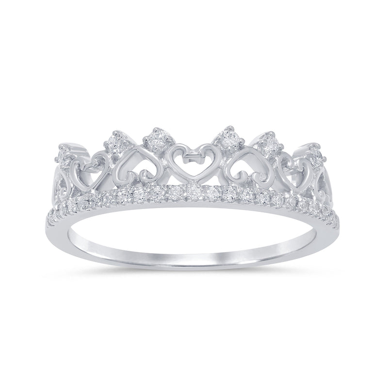 DIAMOND CLOSEOUT! .19ct 14k White Gold Diamond Crown Princess Heart Ring Size 6.5