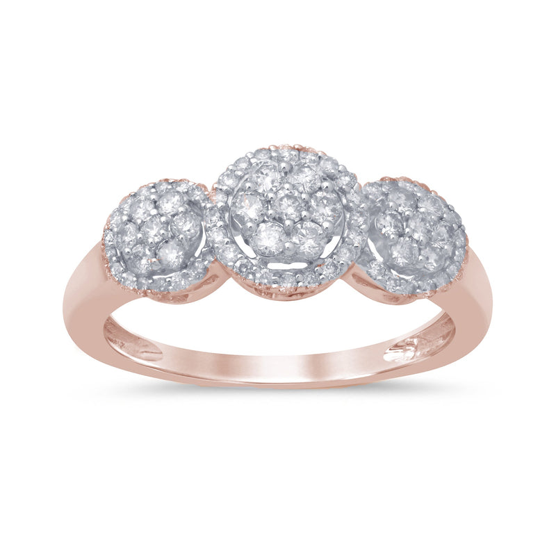 DIAMOND CLOSEOUT!  .51cts 14k Rose Gold Diamond Three Stone Engagement Ring Size 6.5