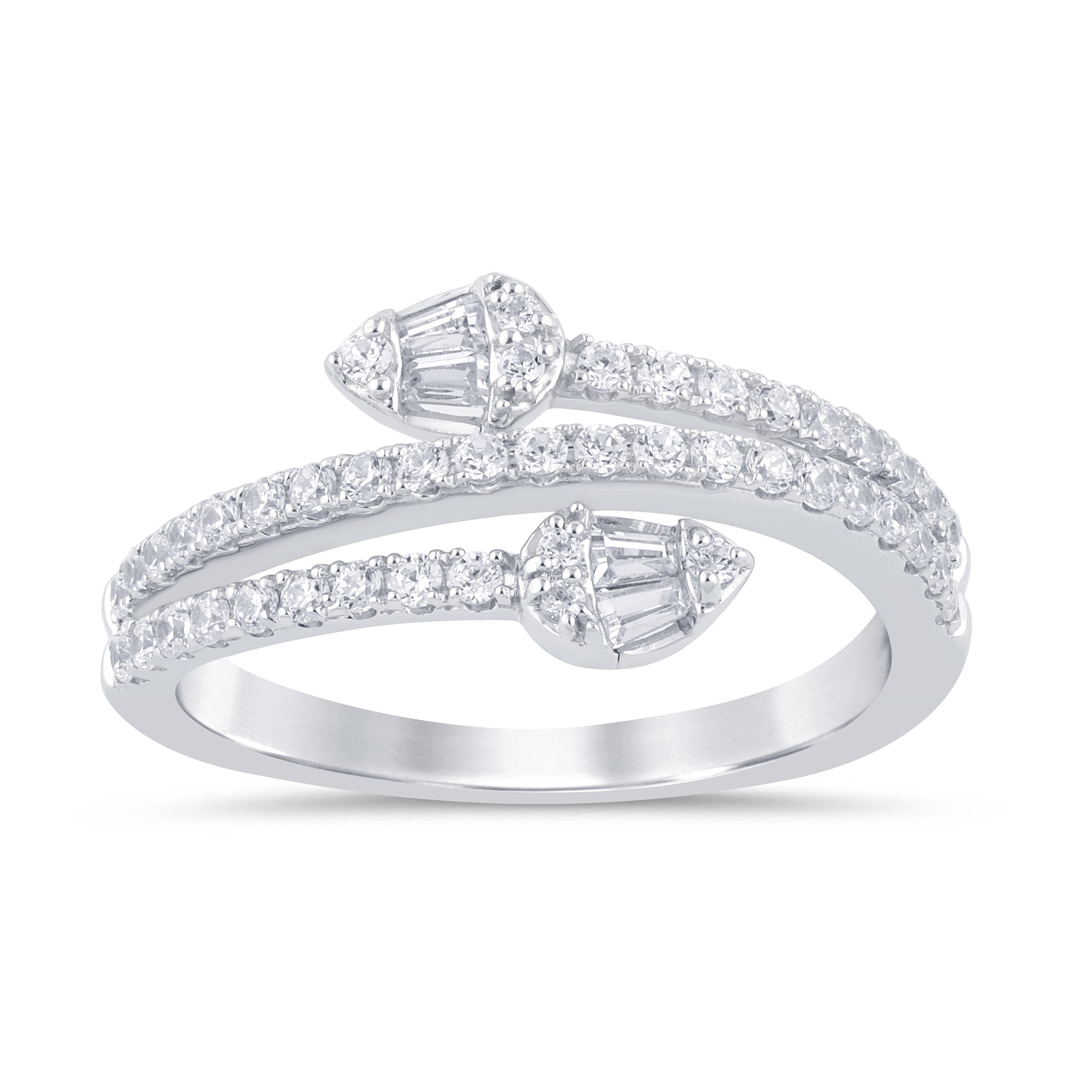 SPECIAL! .50ct G SI 14K White Gold Round & Baguette Diamond Wrap Around Band Ring  Size 6.5