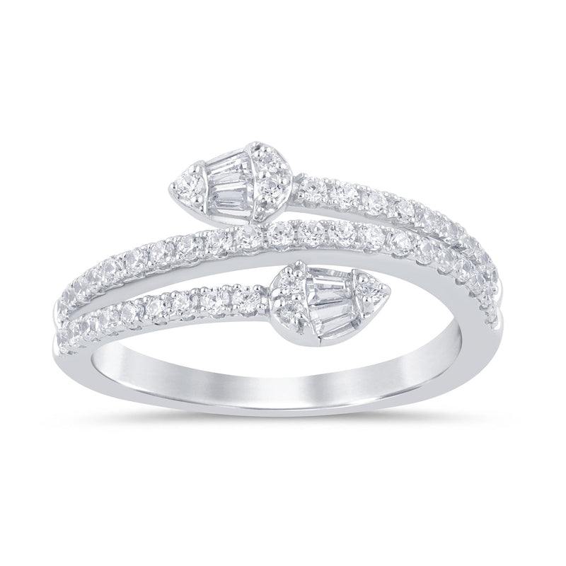 SPECIAL! .50ct G SI 14K White Gold Round & Baguette Diamond Wrap Around Band Ring  Size 6.5