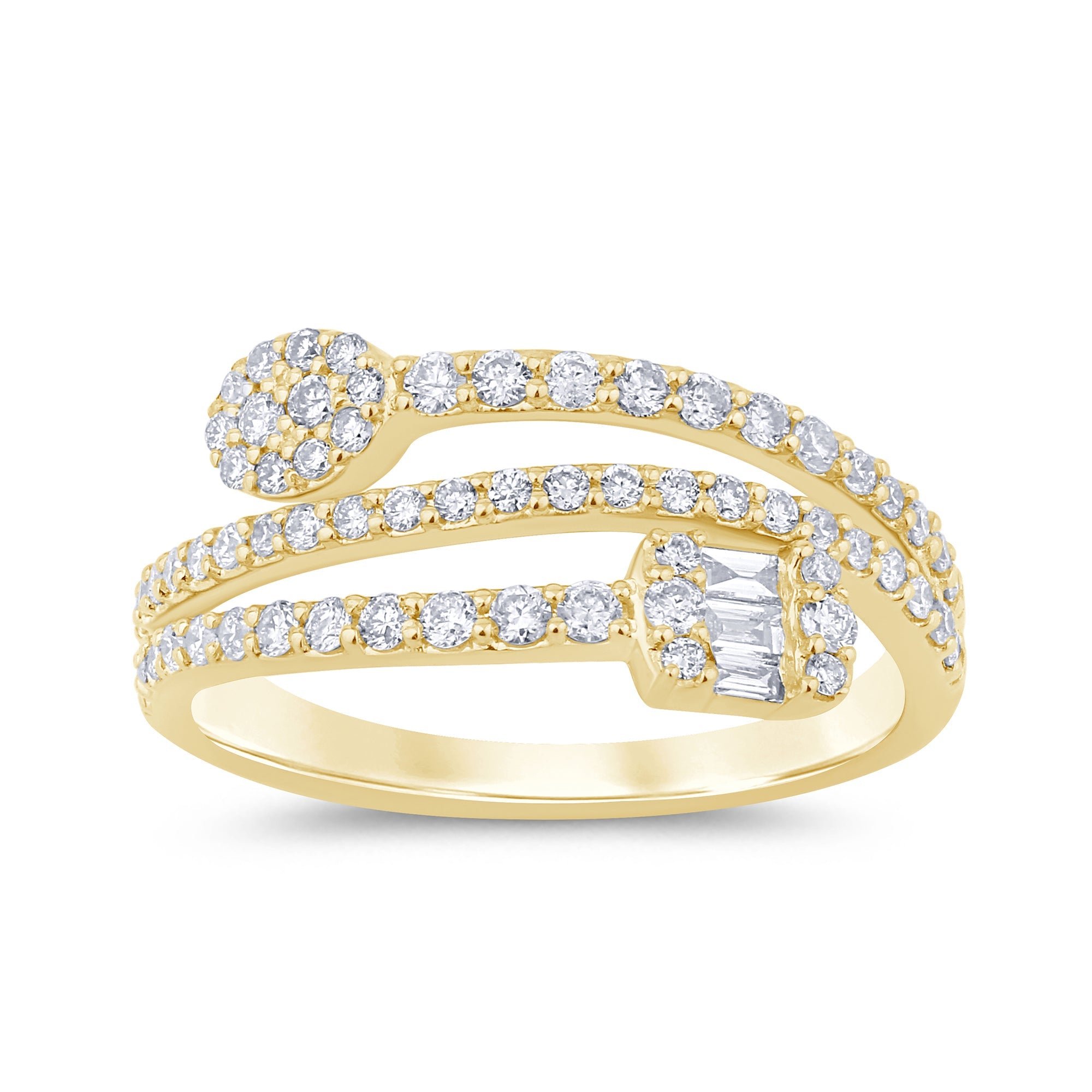 SPECIAL! .48ct G SI 14K Yellow Gold Round & Baguette Diamond Wrap Around Ring Band Size 6.5