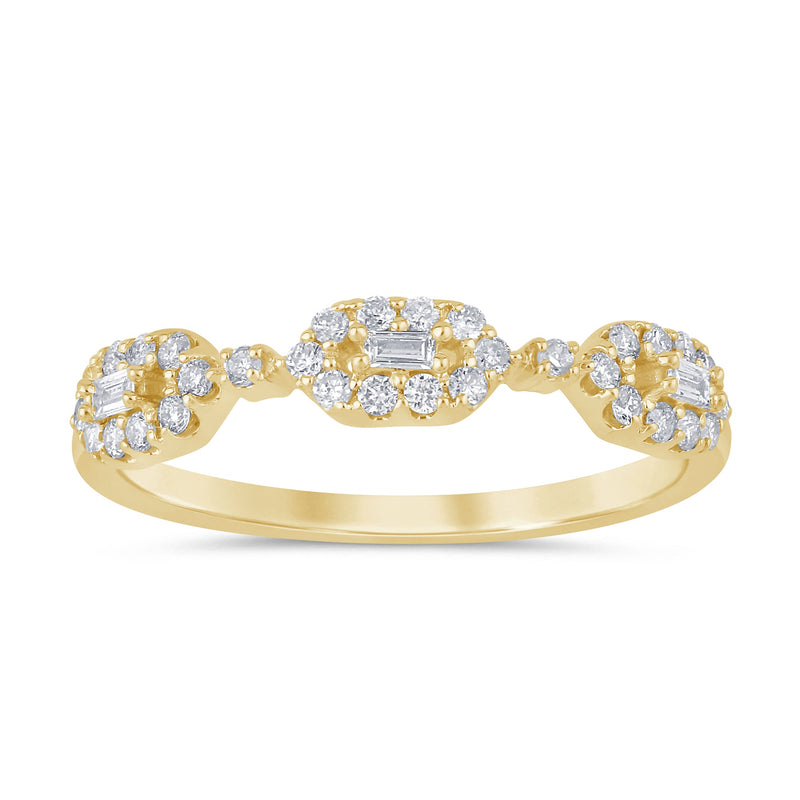 .25ct G SI 14K Yellow Gold Round & Baguette Diamond Band Ring Size 6.5