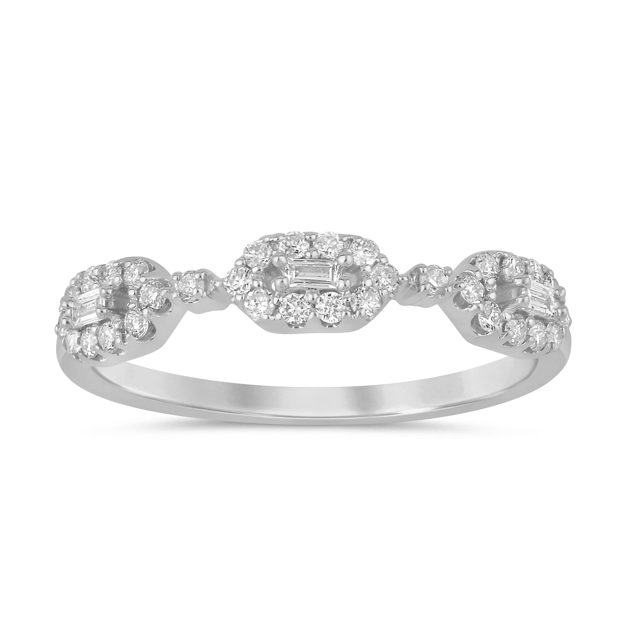 SPECIAL! .27ct G SI 14K White Gold Round & Baguette Diamond Band Ring Band Size 6.5