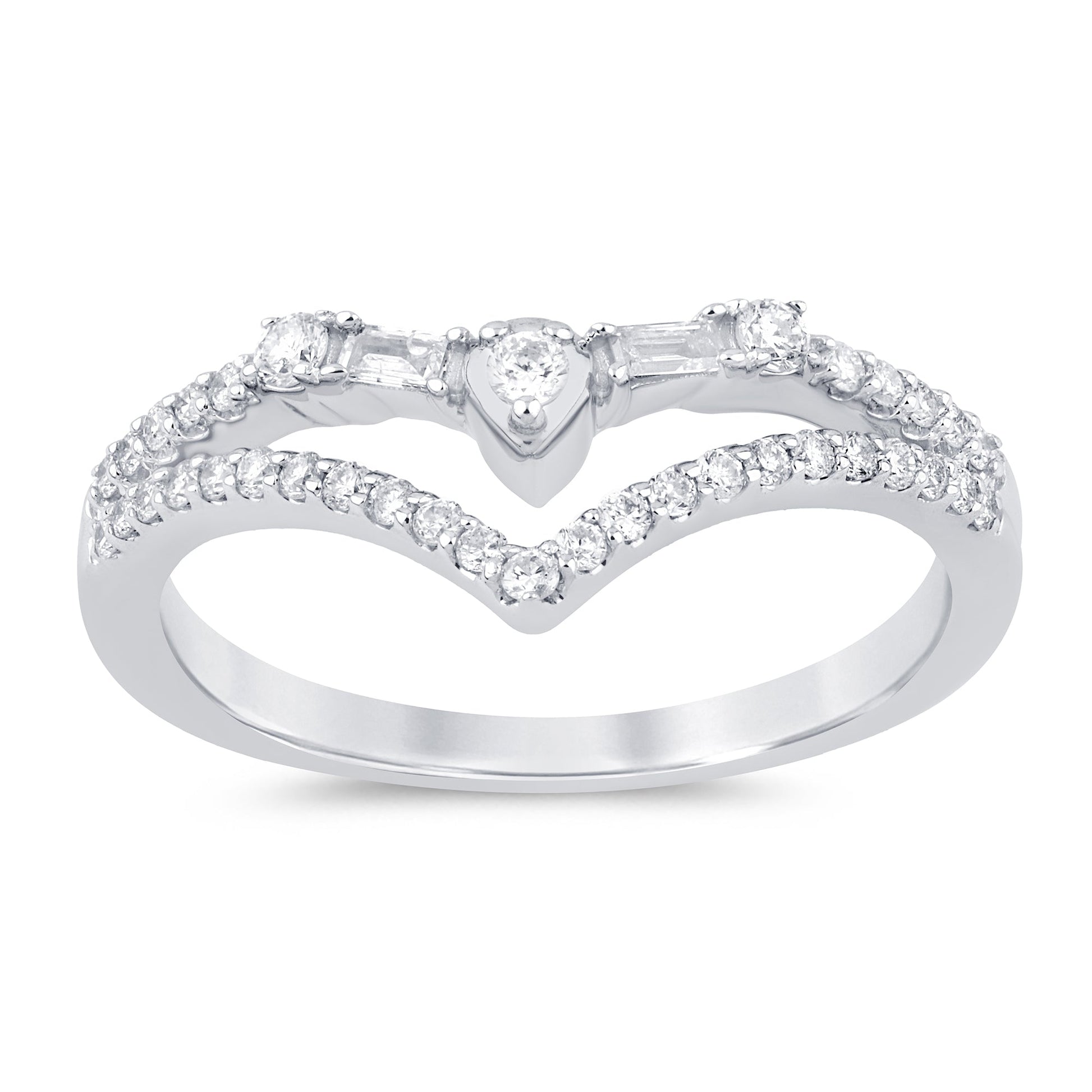 SPECIAL!.30ct G SI 14K White Gold Round & Baguette Diamond Ring Band Size 6.5