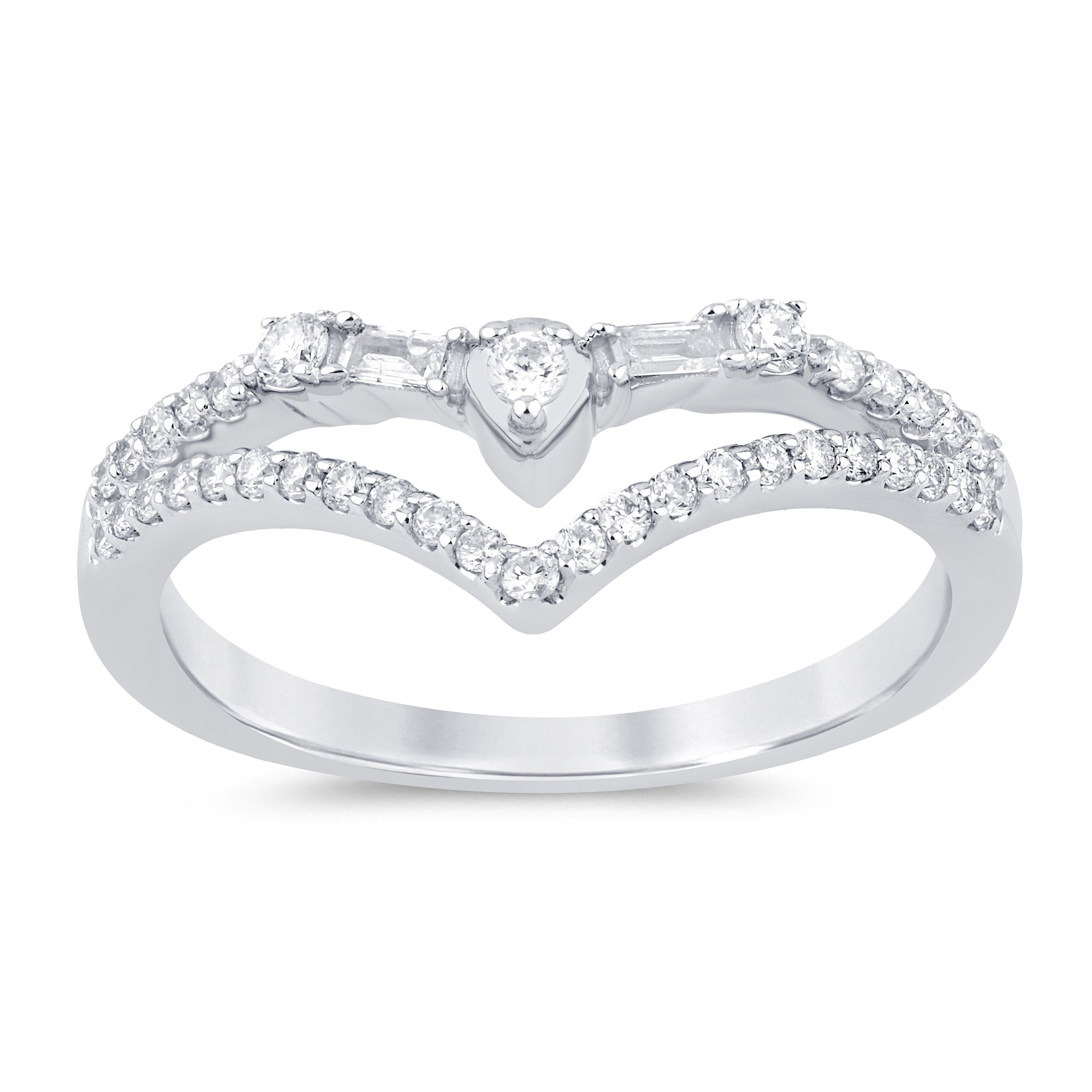 SPECIAL!.30ct G SI 14K White Gold Round & Baguette Diamond Ring Band Size 6.5