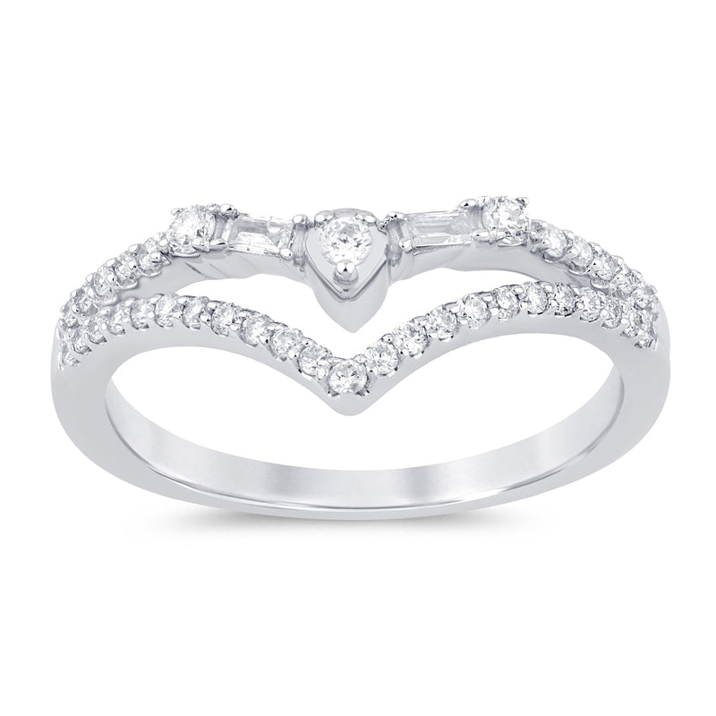 SPECIAL!.30ct G SI 14K White Gold Round & Baguette Diamond Ring Band Size 6.5