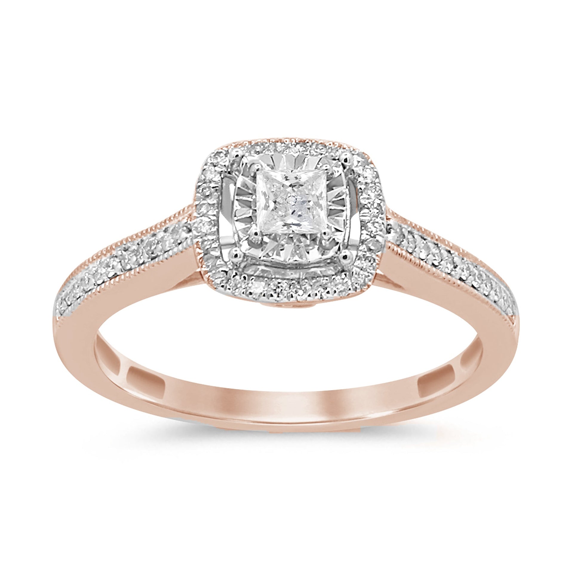 DIAMOND CLOSEOUT! .27ct G SI 14K Rose Gold Square Halo Diamond Engagement Promise Ring Size 6.5