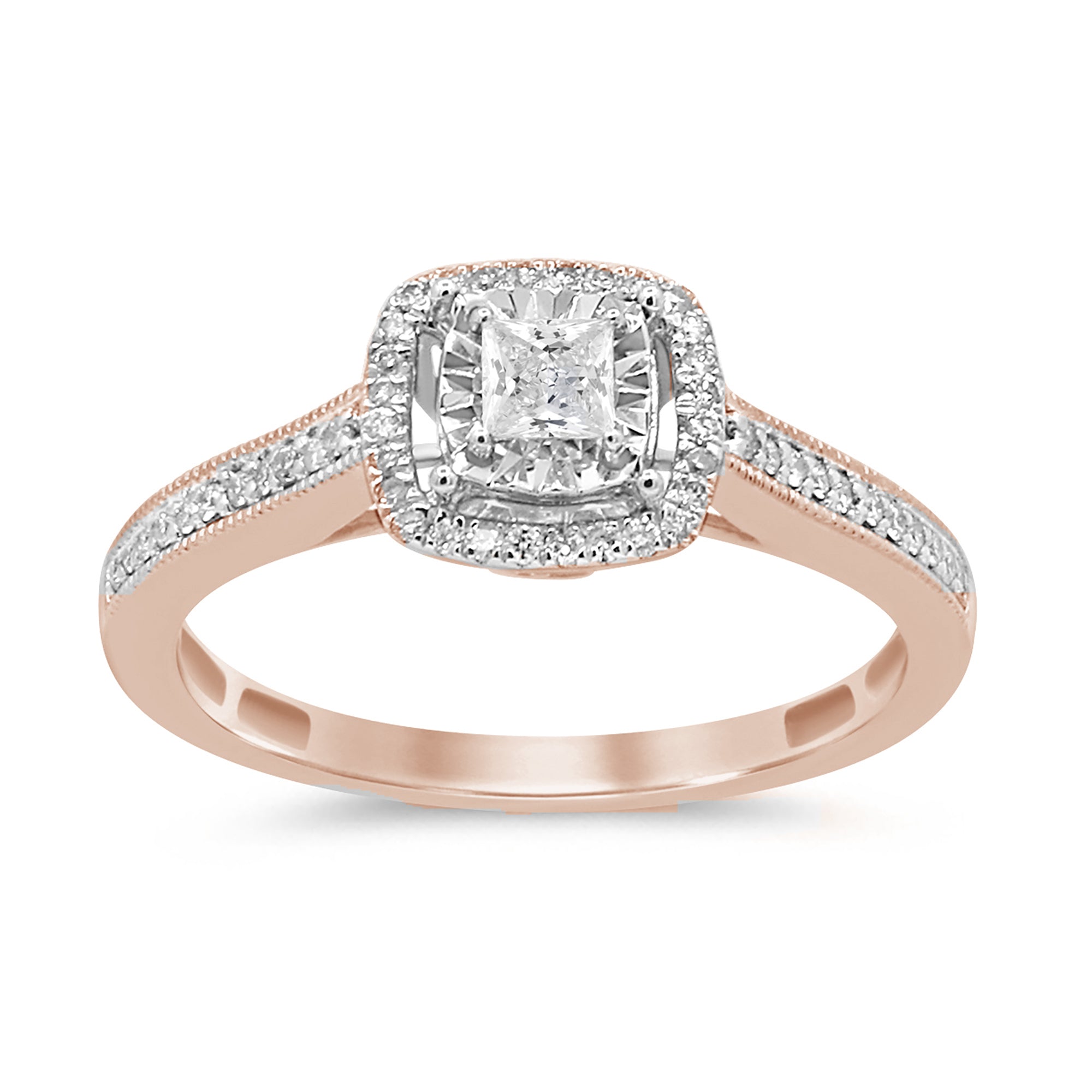 DIAMOND CLOSEOUT! .27ct G SI 14K Rose Gold Square Halo Diamond Engagement Promise Ring Size 6.5
