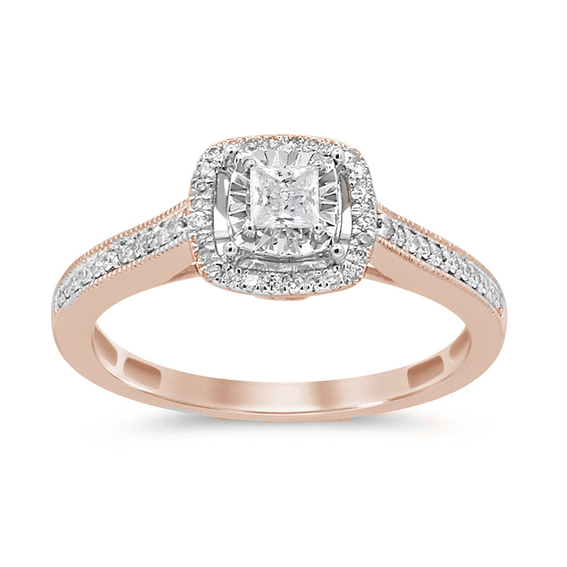 DIAMOND CLOSEOUT! .27ct G SI 14K Rose Gold Square Halo Diamond Engagement Promise Ring Size 6.5