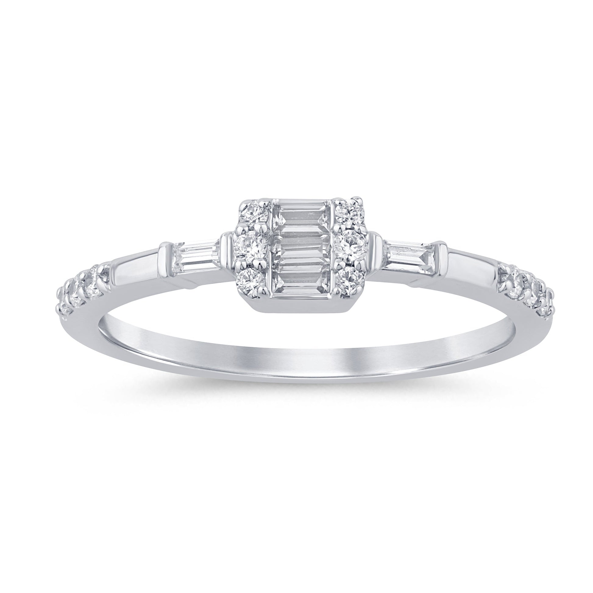 DIAMOND CLOSEOUT! .24ct G SI 14K White Gold Round & Baguette Diamond Engagement Ring Size 7