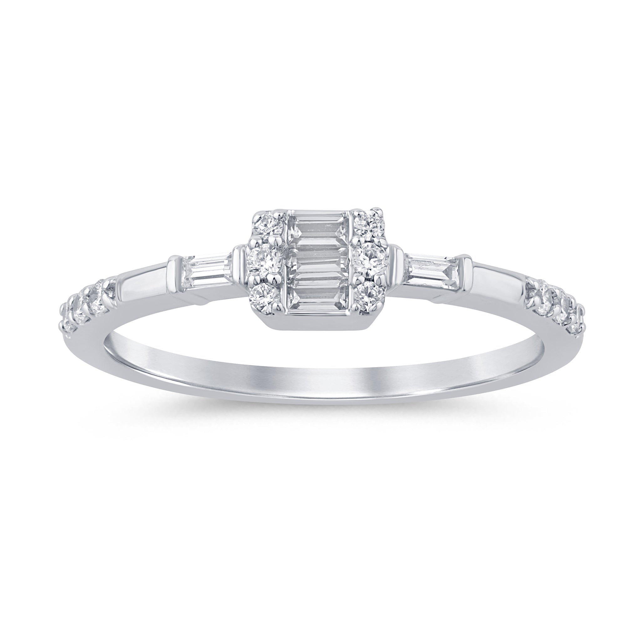DIAMOND CLOSEOUT! .24ct G SI 14K White Gold Round & Baguette Diamond Engagement Ring Size 7