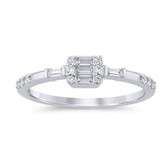 DIAMOND CLOSEOUT! .24ct G SI 14K White Gold Round & Baguette Diamond Engagement Ring Size 7