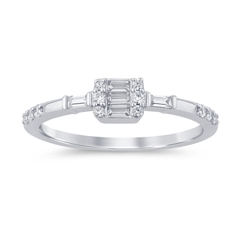 DIAMOND CLOSEOUT! .24ct G SI 14K White Gold Round & Baguette Diamond Engagement Ring Size 7