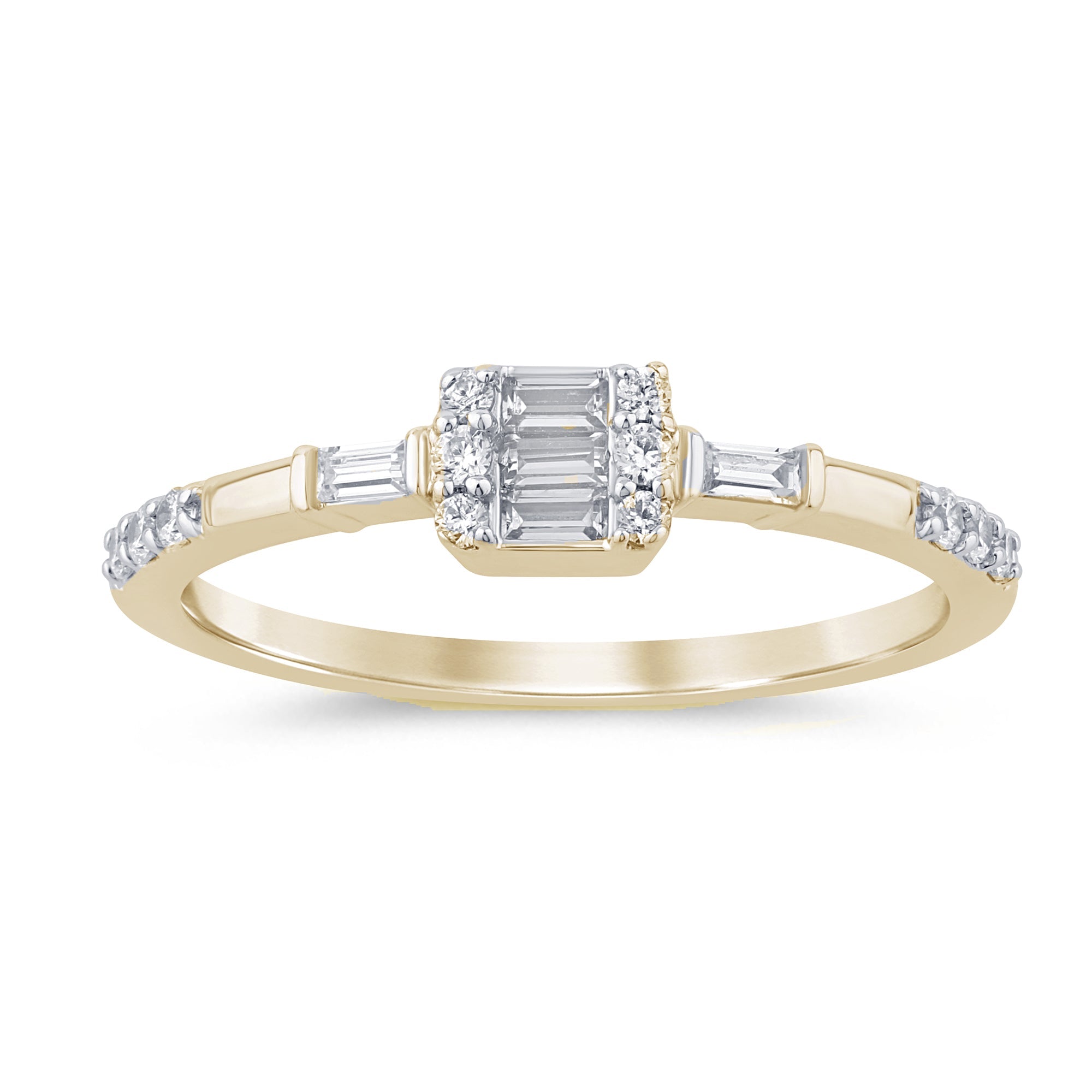 DIAMOND CLOSEOUT! .26ct G SI 14K Yellow Gold Round & Baguette Diamond Engagement Ring Size 7