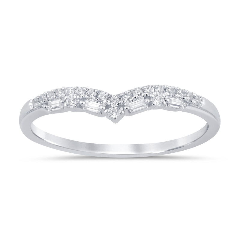.14ct G SI 14K White Gold Round & Baguette Diamond Ring Band Size 6.5