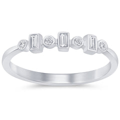 .12ct G SI 14K White Gold Round & Baguette Diamond Band Ring  Size 6.5