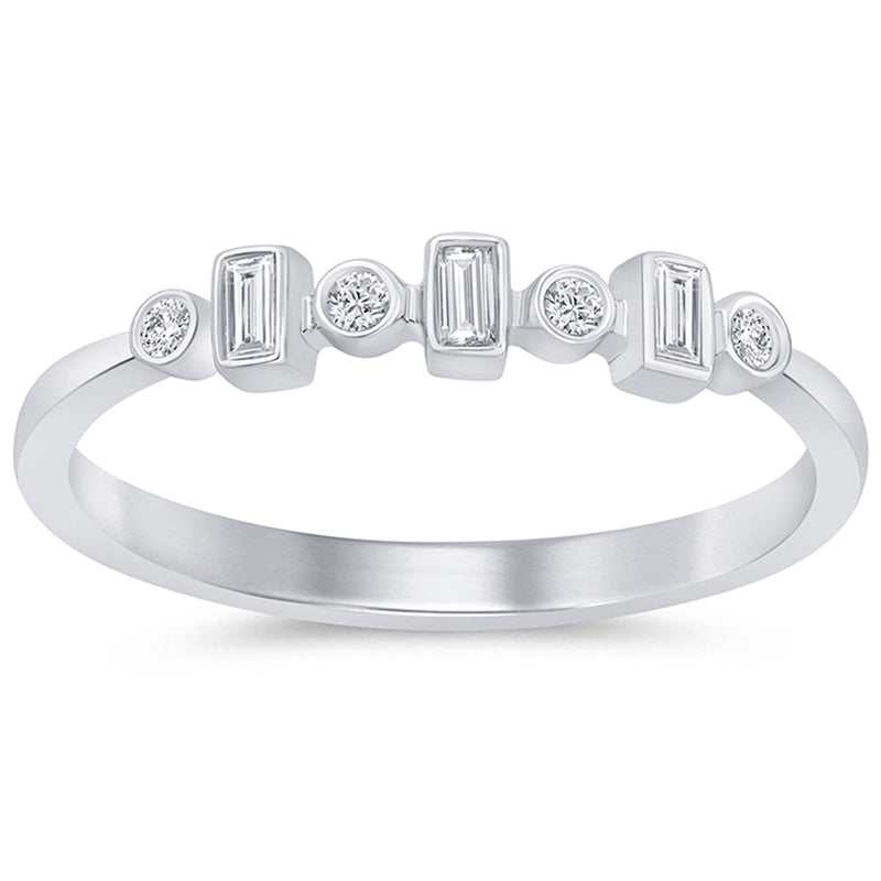 .12ct G SI 14K White Gold Round & Baguette Diamond Band Ring  Size 6.5