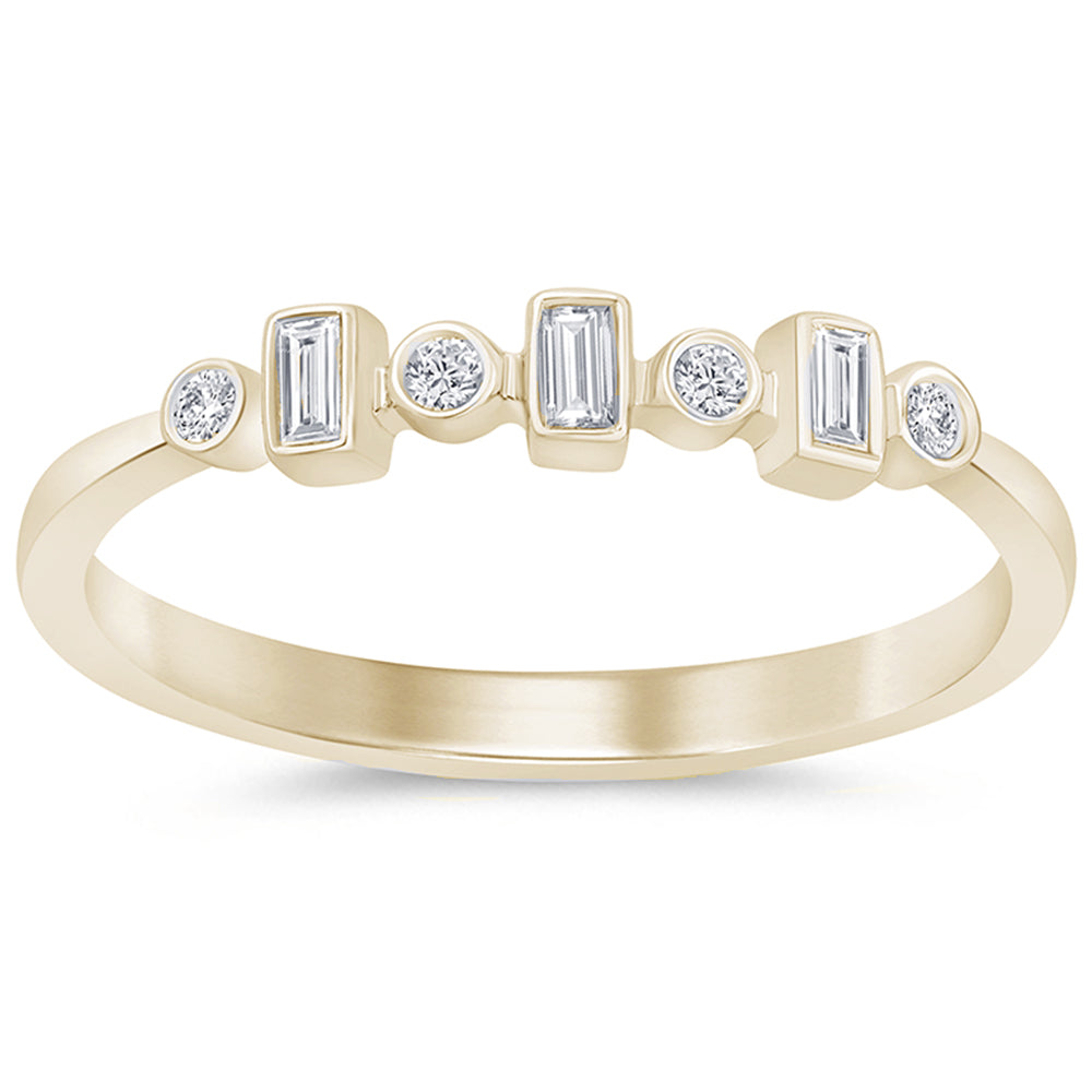 .12ct G SI 14K Yellow Gold Diamond Round & Baguette Band Ring  Size 6.5