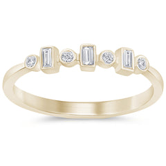 .12ct G SI 14K Yellow Gold Diamond Round & Baguette Band Ring  Size 6.5