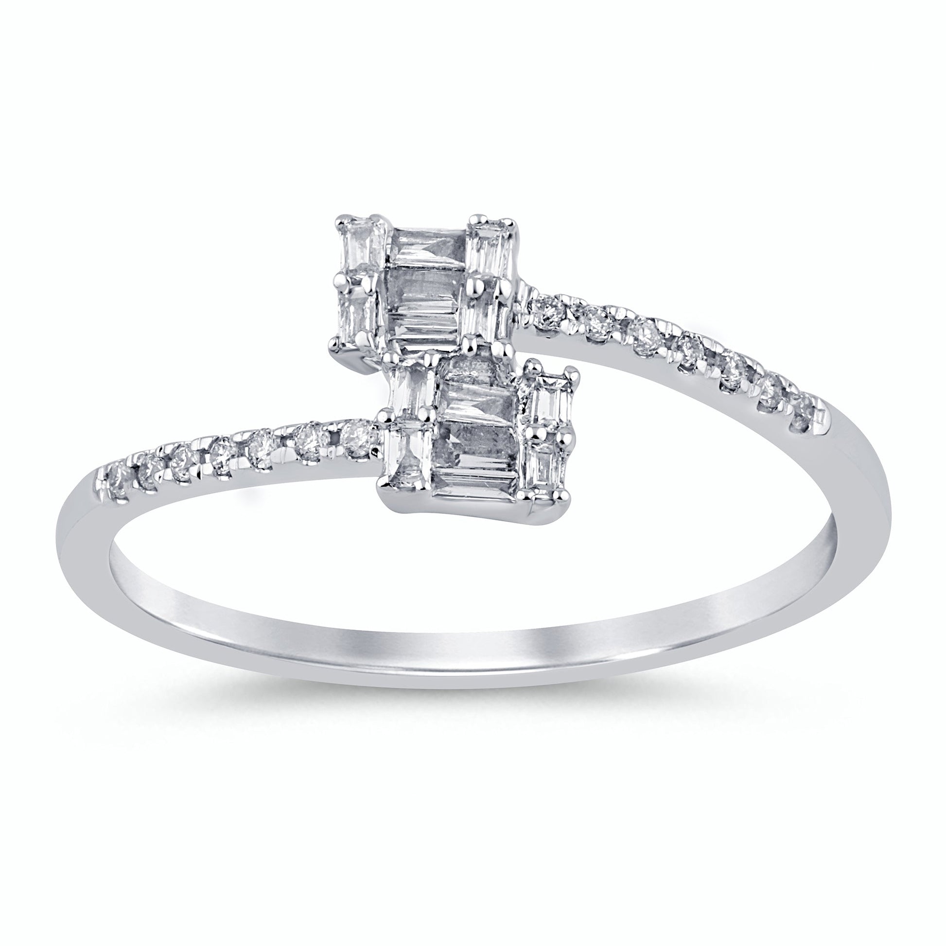 .16ct G SI 14K White Gold Round & Baguette Diamond Band Ring Size 6.5