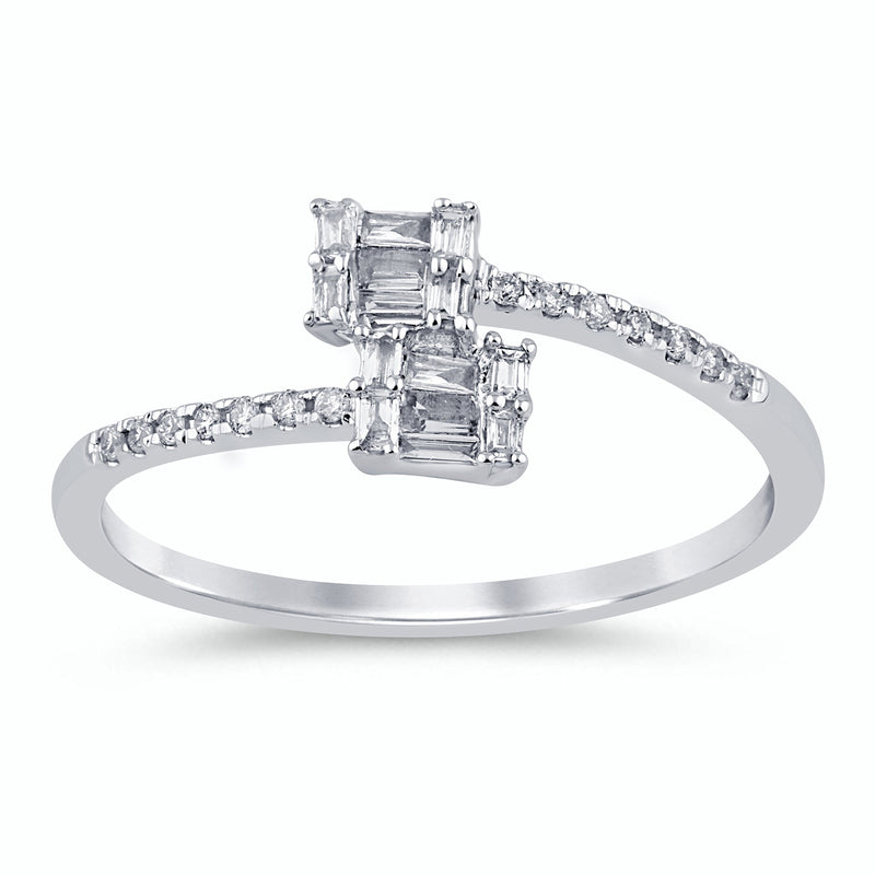 .16ct G SI 14K White Gold Round & Baguette Diamond Band Ring Size 6.5