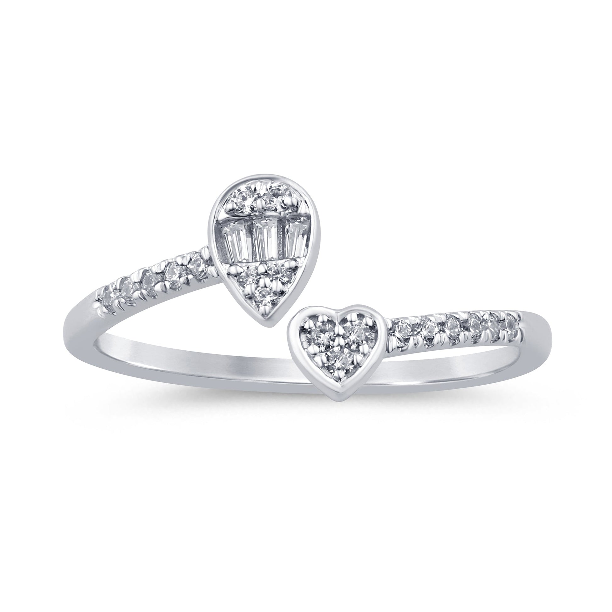 SPECIAL! .16ct G SI 14K White Gold Round & Baguette Diamond Open Ring Band Size 6.5