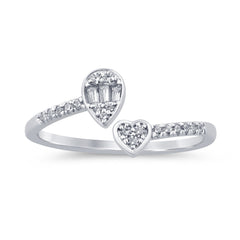 SPECIAL! .16ct G SI 14K White Gold Round & Baguette Diamond Open Ring Band Size 6.5