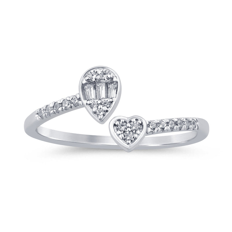 SPECIAL! .16ct G SI 14K White Gold Round & Baguette Diamond Open Ring Band Size 6.5