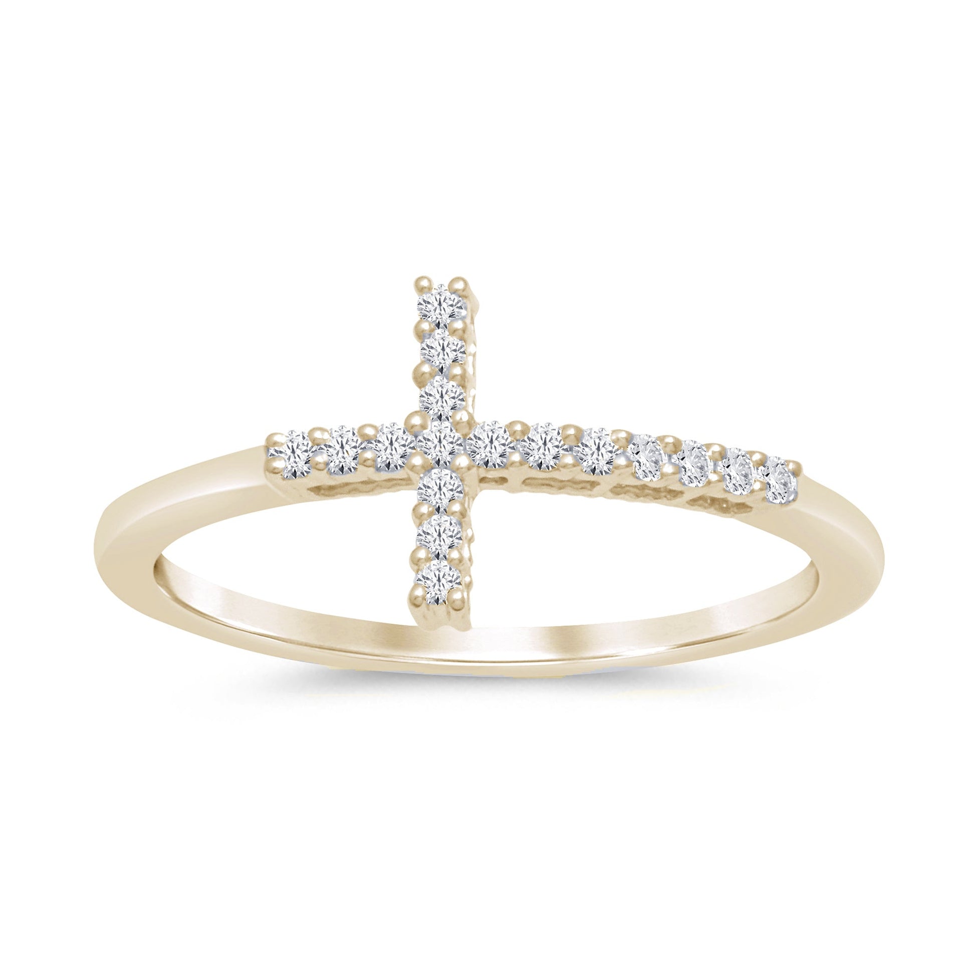 DIAMOND CLOSEOUT! .11ct 14k Yellow Gold Diamond Sideways Cross Ring Size 6.5