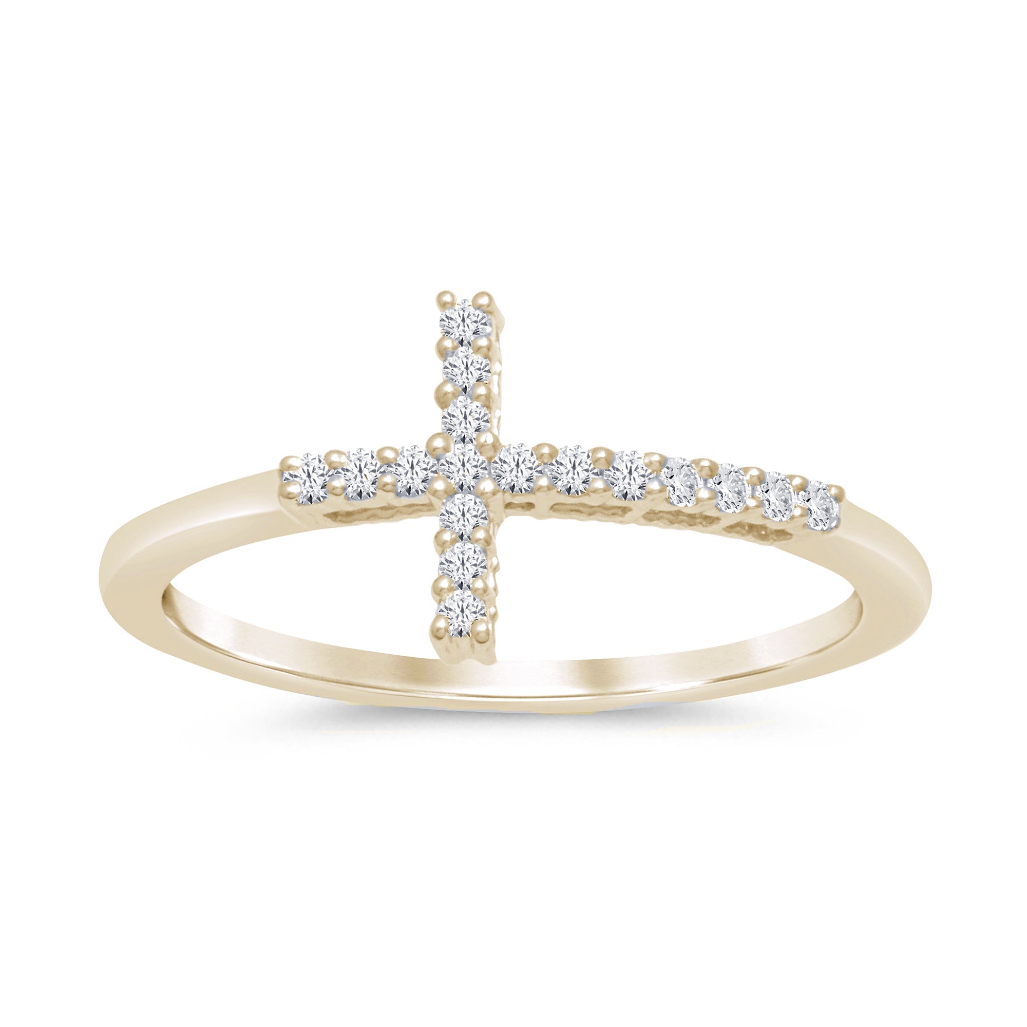 DIAMOND CLOSEOUT! .11ct 14k Yellow Gold Diamond Sideways Cross Ring Size 6.5