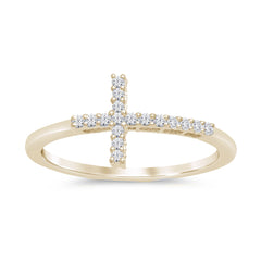 DIAMOND CLOSEOUT! .11ct 14k Yellow Gold Diamond Sideways Cross Ring Size 6.5