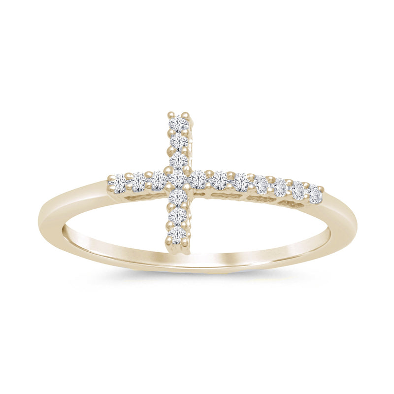 DIAMOND CLOSEOUT! .11ct 14k Yellow Gold Diamond Sideways Cross Ring Size 6.5