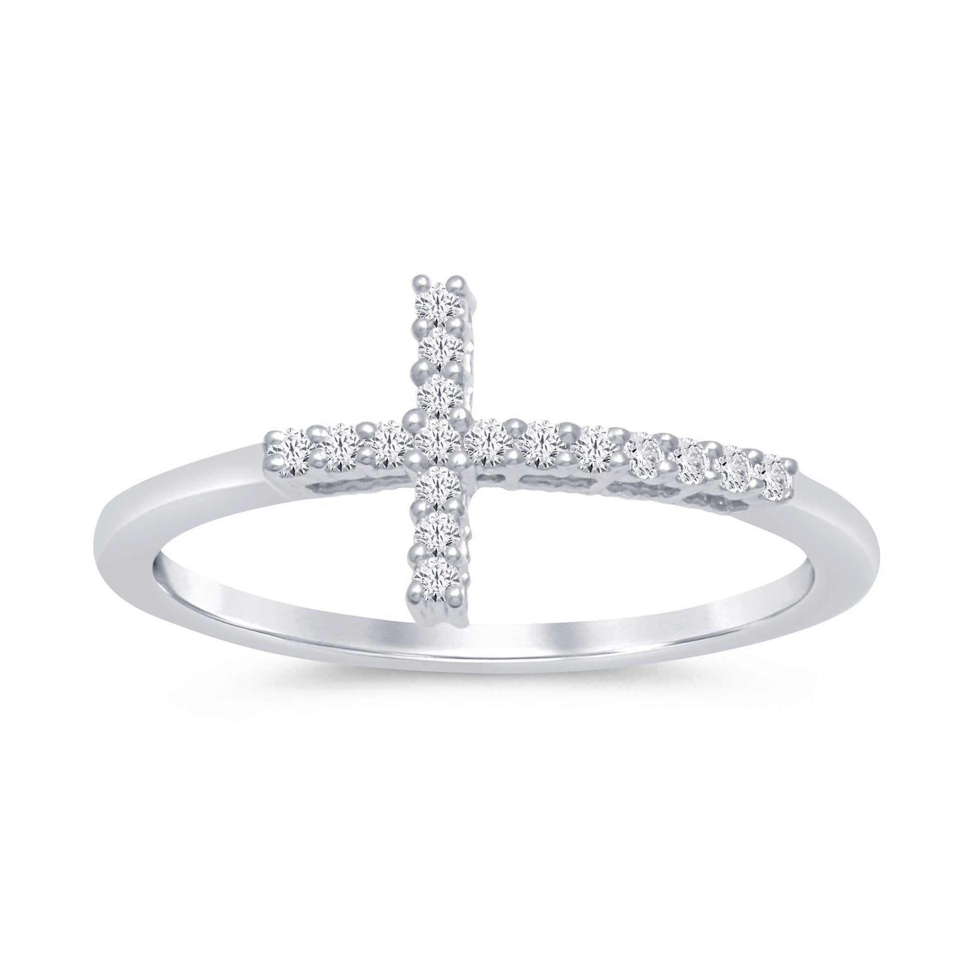 .12ct 14k White Gold Diamond Sideways Cross Ring Size 6.5