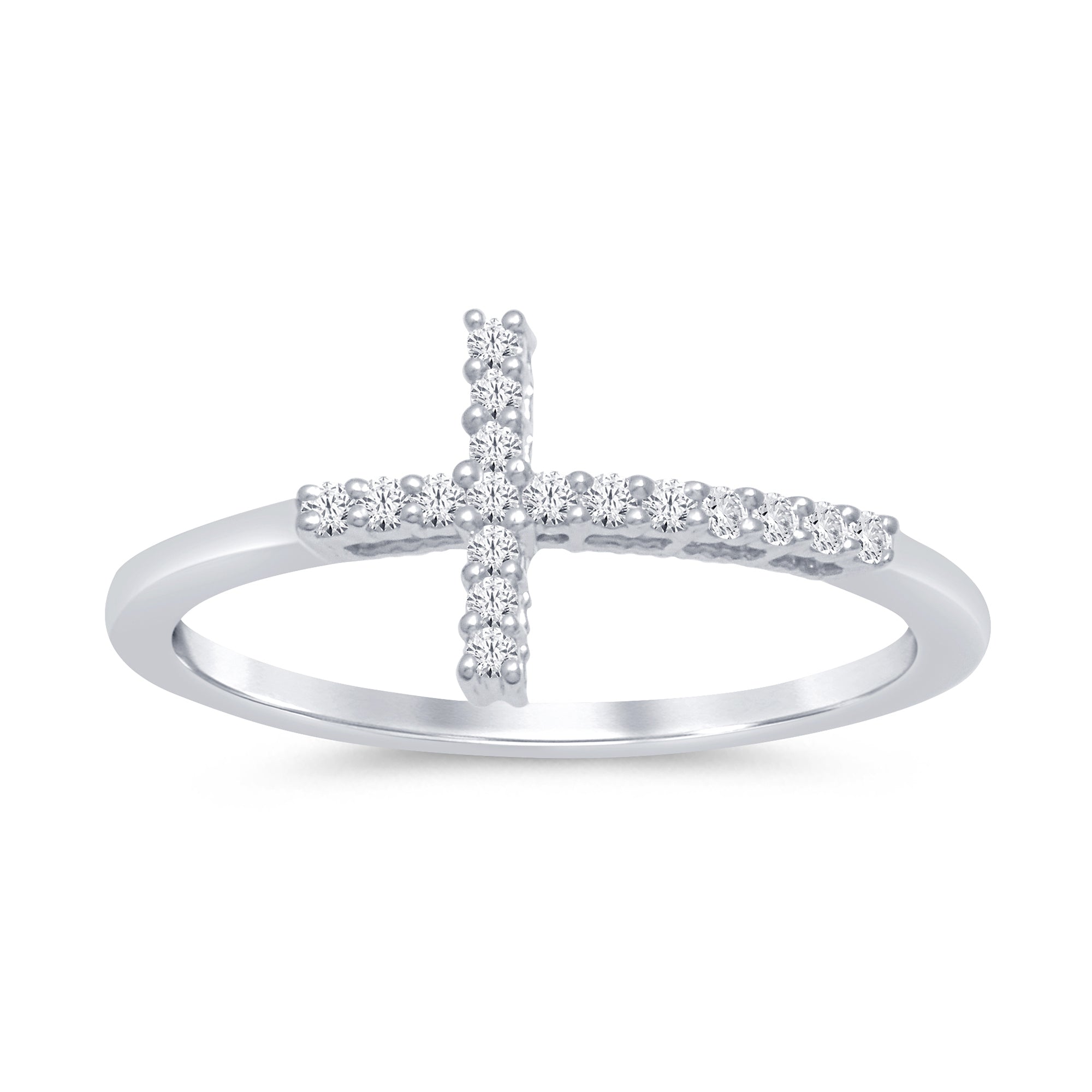 .12ct 14k White Gold Diamond Sideways Cross Ring Size 6.5