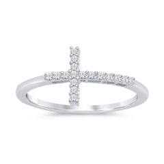 .12ct 14k White Gold Diamond Sideways Cross Ring Size 6.5