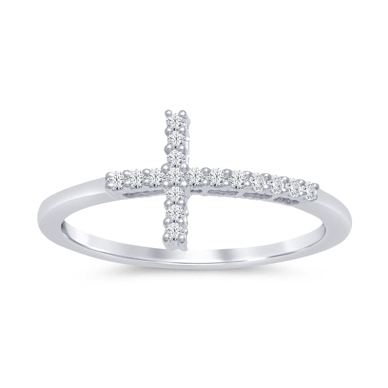 .12ct 14k White Gold Diamond Sideways Cross Ring Size 6.5