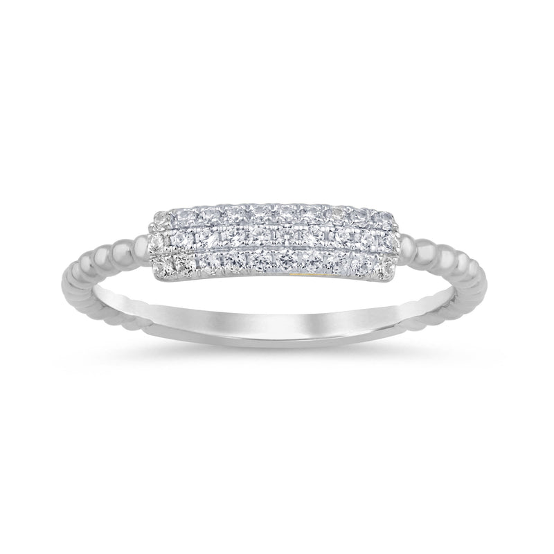 .13ct G SI 14K White Gold Diamond Beaded Band Ring Size 6.5