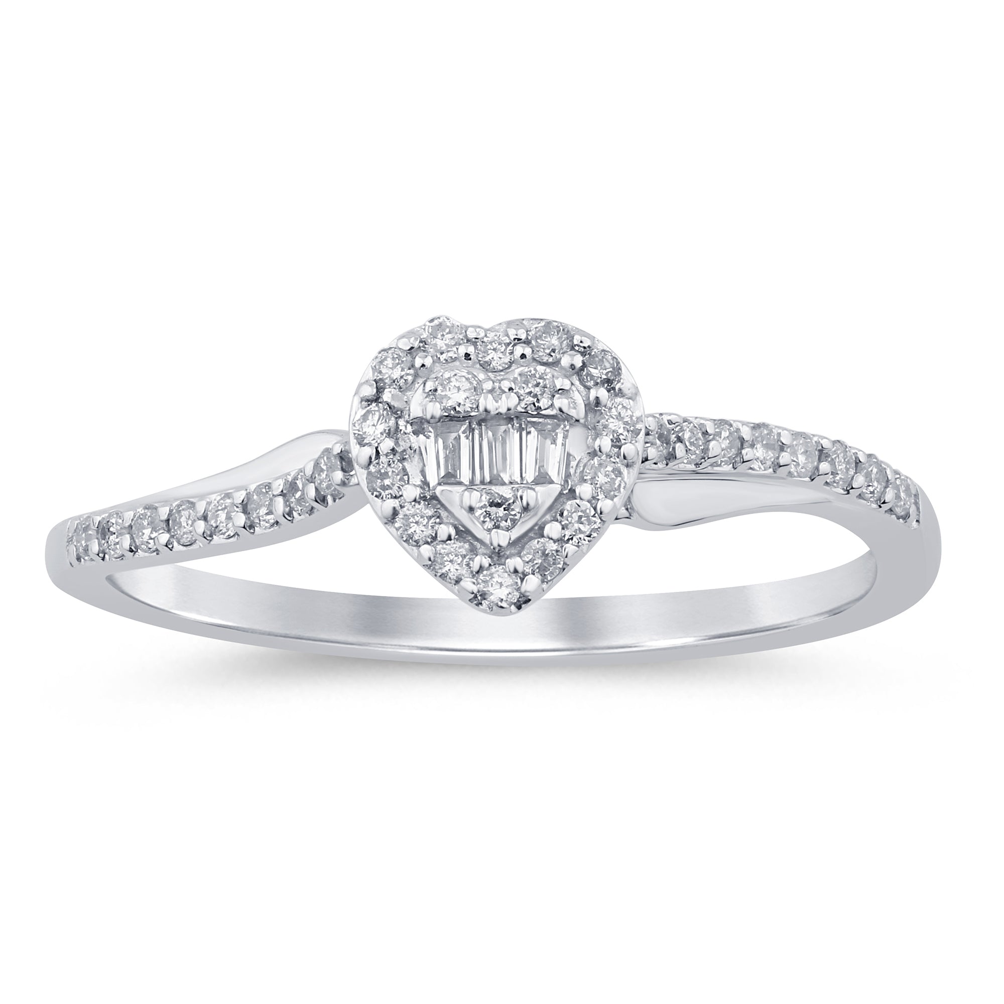 .17ct G SI 14K White Gold Round & Baguette Diamond Engagement Ring Size 6.5